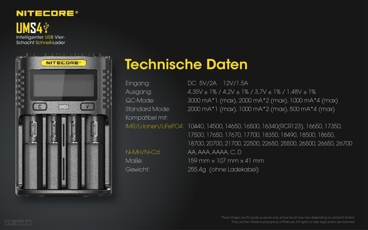 Actual product image Nitecore UMS4 USB quick charger (1 pcs., AAA, AA, Battery + charger)