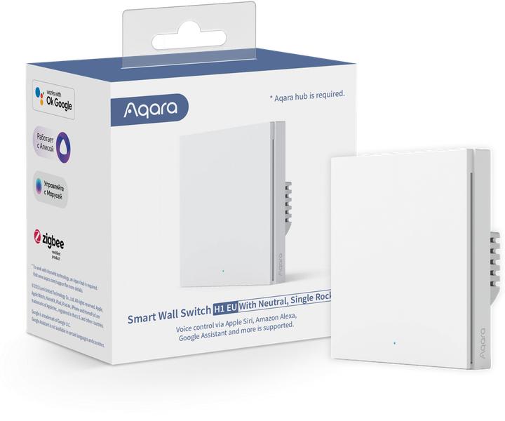 Actual product image Aqara Smart Wall Switch H1 White With Neutral, Single Rocker (Zigbee)