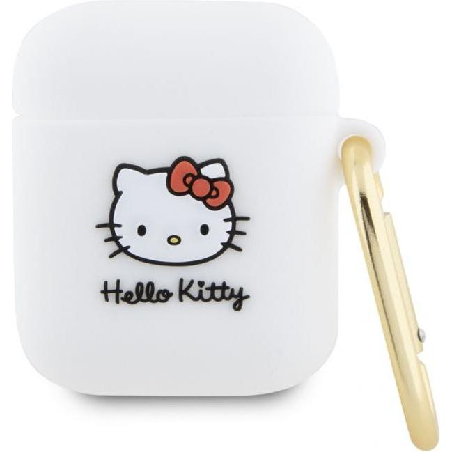 Hello Kitty HKA23DKHSH Airpods 1/2 cover biały/white Silicone 3D Kitty Head (Kopfhörer Tasche), Kopfhörertasche + Schutz...