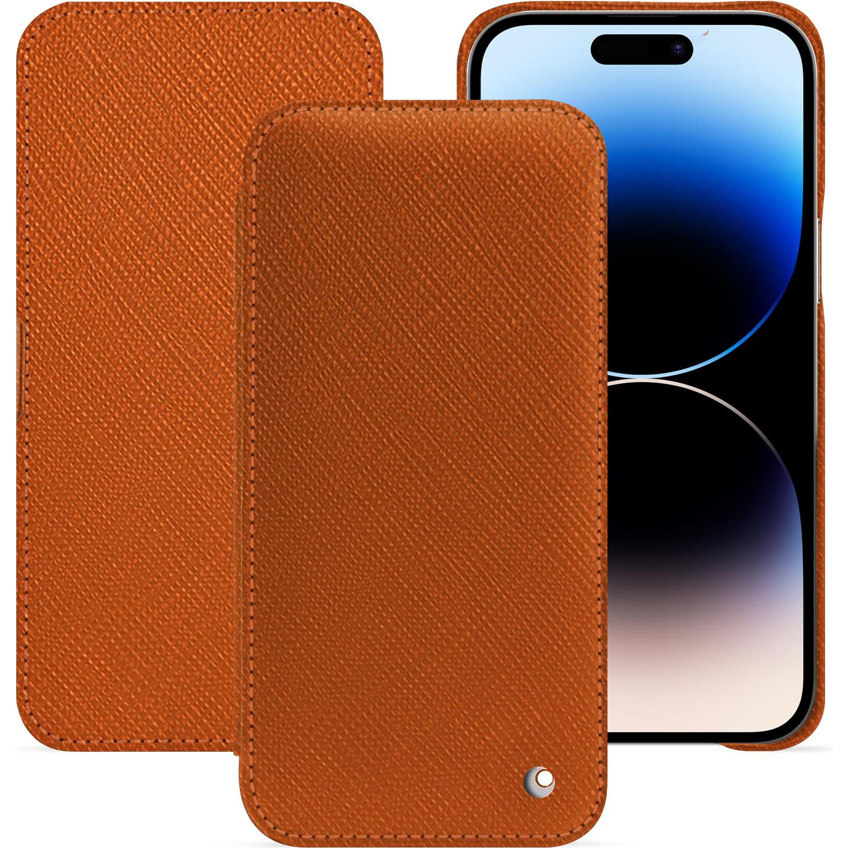 Noreve Lederschutzhülle horizontal (Apple iPhone 15 Pro Max), Smartphone Hülle, Orange