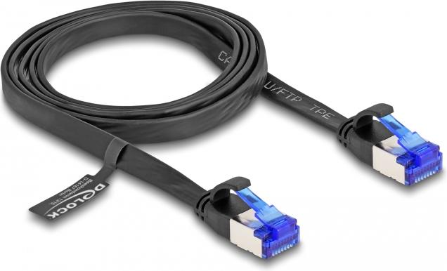 Produktbild Delock RJ45 Flachband Patchkabel Stecker zu Stecker Cat.6A flexibel 1 m schwarz (U/FTP, CAT6a, 1 m)