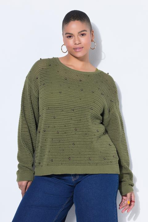 Produktbild Studio Untold Pullover, Boxy Shape, Lochstrick, Zierperlen, Langarm (58, 60)