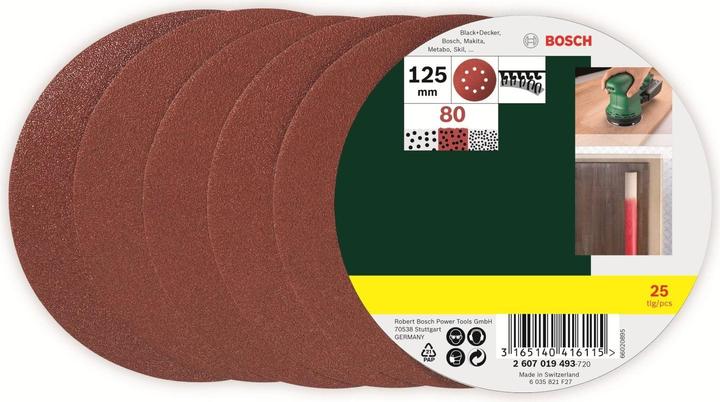 Produktbild Bosch Zubehör Schleifblatt-Set für Exzenterschleifer, 25-teilig, 8 Löcher, 125 mm, 80 (80)