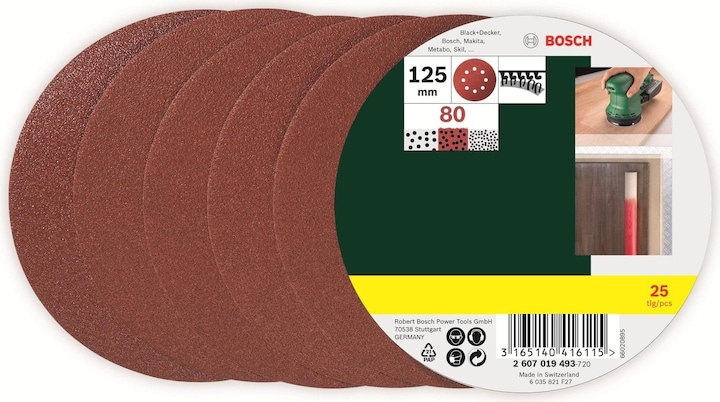 Produktbild Bosch Zubehör Schleifblatt-Set für Exzenterschleifer, 25-teilig, 8 Löcher, 125 mm, 80 (80)