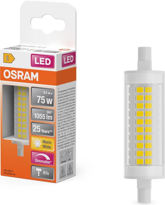 Produktbild Osram LED Leuchtmittel LED SLIM LINE R7S DIM 9.5W 827 Clear R7s Dimmbar Warm weiss 4099854503597 (R7s, 1055 lm, 1x)