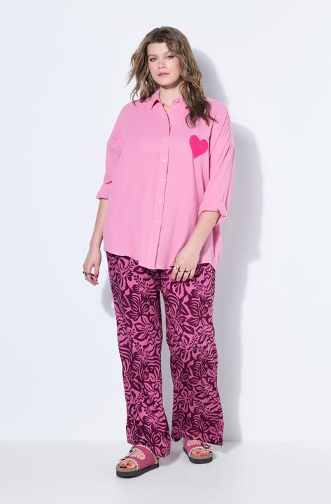 Actual product image Studio Untold Oversized Muslin Heart Patch Button-Down Blouse (46, 48)