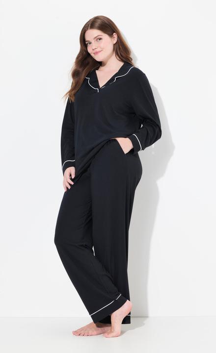 Actual product image Ulla Popken Contrast Piping Lapel Collar Pajama Set (54)