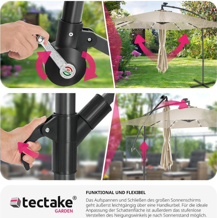 Produktbild tectake Sonnenschirm Sunna LED-Solar mit Kurbel 2,5 x 2,5 m (2.50 m)