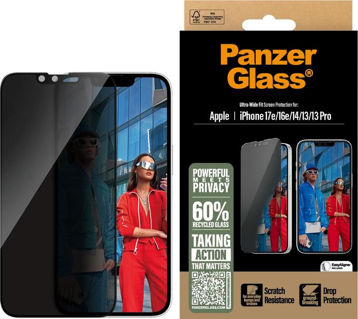 Produktbild PanzerGlass Privacy Screen Protector (1 Stk., Apple iPhone 13, Apple iPhone 13 Pro, Apple iPhone 14, Apple iPhone 16e, Apple iPhone 17e)