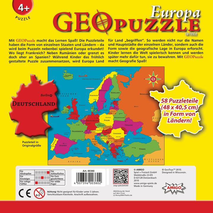 Image du produit Amigo GeoPuzzle Europa (58 pièces)