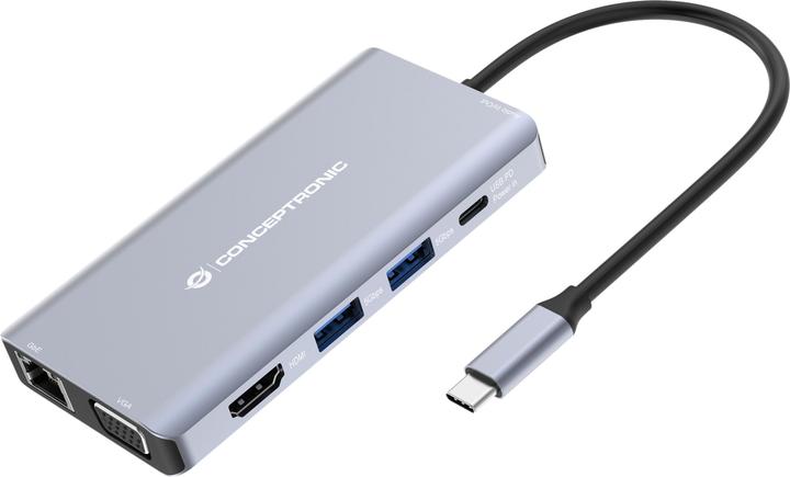 Productafbeelding Conceptronic Dock USB-C->HDMI, USB3.0, 100WPD 10-in-1 0,2m sw (USB-C, 10 ports)
