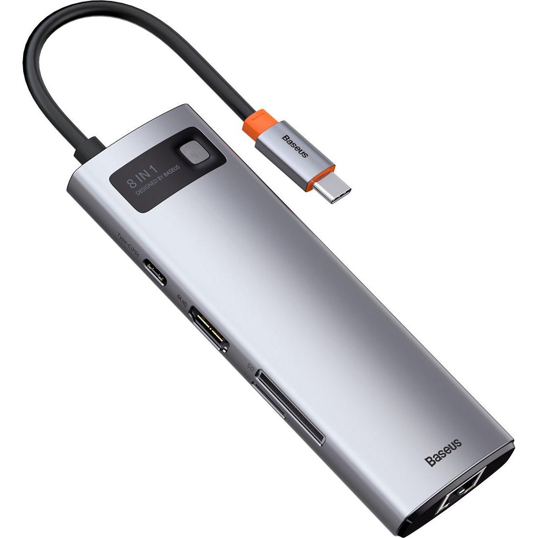 Baseus Metal Gelam Series (USB-C, 8 Ports), Dockingstation + USB Hub, Grau