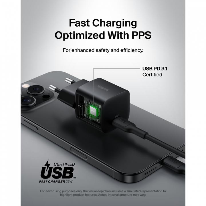 Produktbild Belkin BOOST Charge 25W USB-C sw Lad.PD/PPS 1m K. WCA012kq1MBK-B6 (25 W)