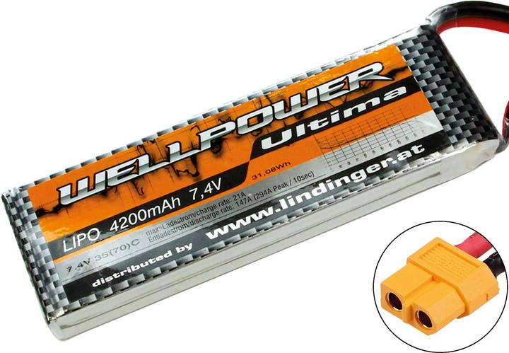 Image du produit Wellpower batterie lipo ultima 4200 mah / 7,4 volt 2s 35/70c ch5/8 xt-60 (7.40 V, 4200 mAh)