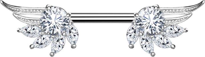 Produktbild Star Piercing Barbell silber Engelsflügel mit Kristall silber (Messing, Chirurgenstahl 316L)