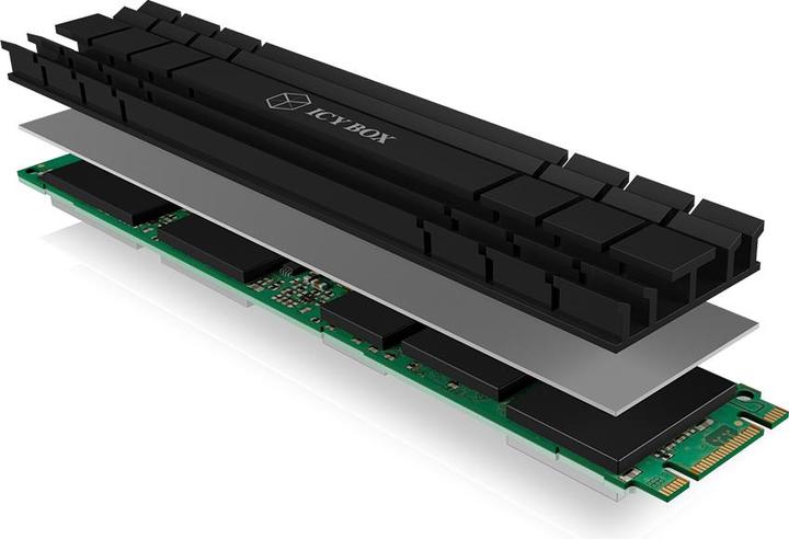 Produktbild Icy Box IB-M2HS-1001 Kuehlkoerper fuer M.2 22110 SSD mit 2x Silikon Waermeleitpads aus Aluminium in schwa...