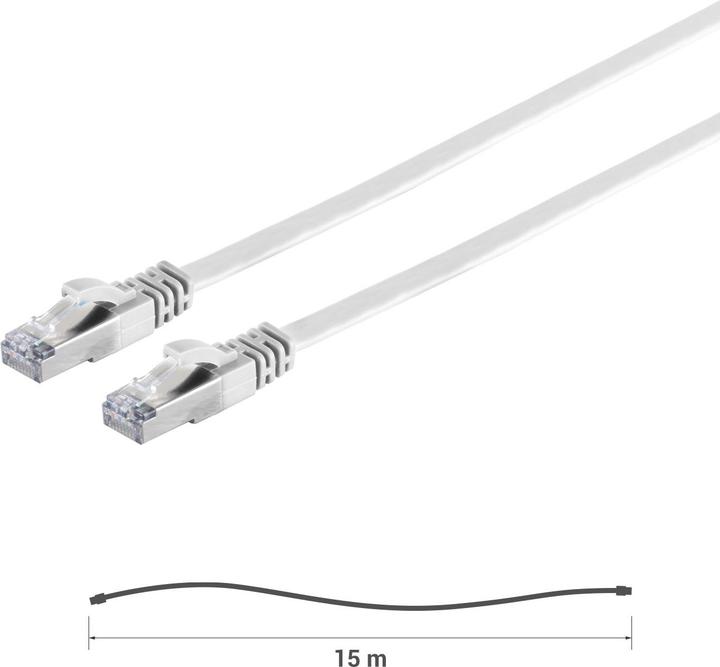 Produktbild S-Impuls 2er-Set Netzwerkkabel Cat 7, Flachkabel, 2x RJ45 Stecker, weiss, 15 m (U/FTP, CAT7, 15 m)