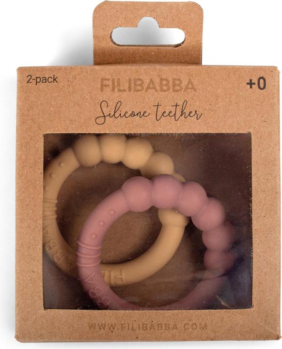 Actual product image Filibabba Silicone teething ring 2-pack - Vintage Rose (0 Months)