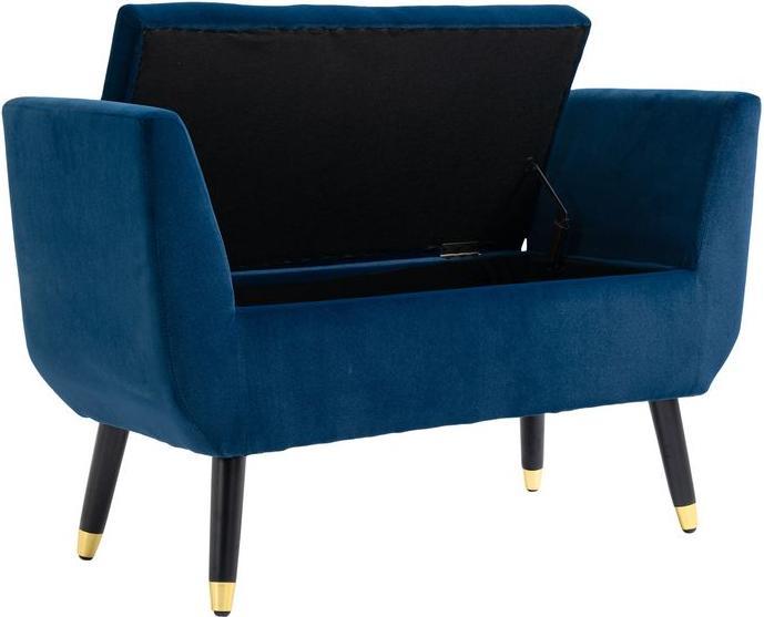 Actual product image Swisshandel24 Luxury bench Upholstered bench with storage space Armrests Chest bench Velvety polyester rubberwood (107 cm)