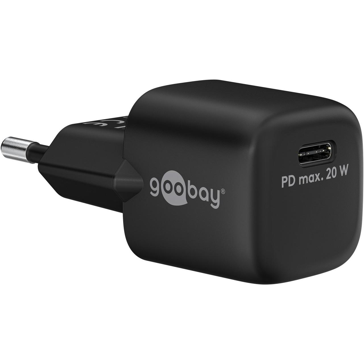 Goobay USB-C PD Schnellladegerät Nano 20 W schwarz (20 W), USB Ladegerät, Schwarz