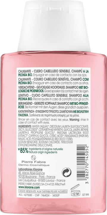 Image du produit Klorane Shampoing apaisant à la Pivoine BIO (100 ml, Shampoing liquide)