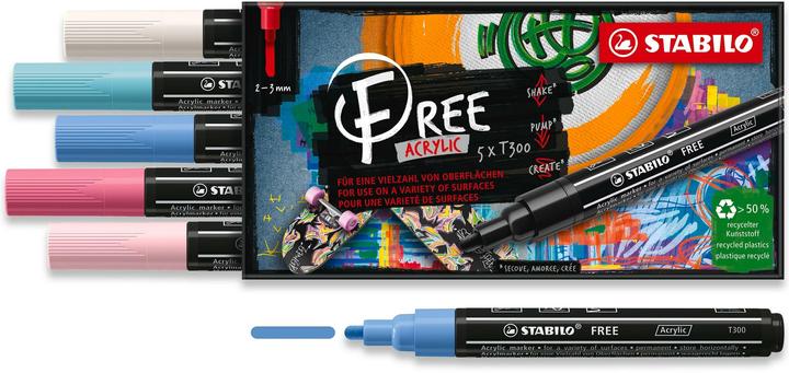 Produktbild STABILO Free Acrylic (Blue, Black, White, Pink, 3 mm, 5 x)