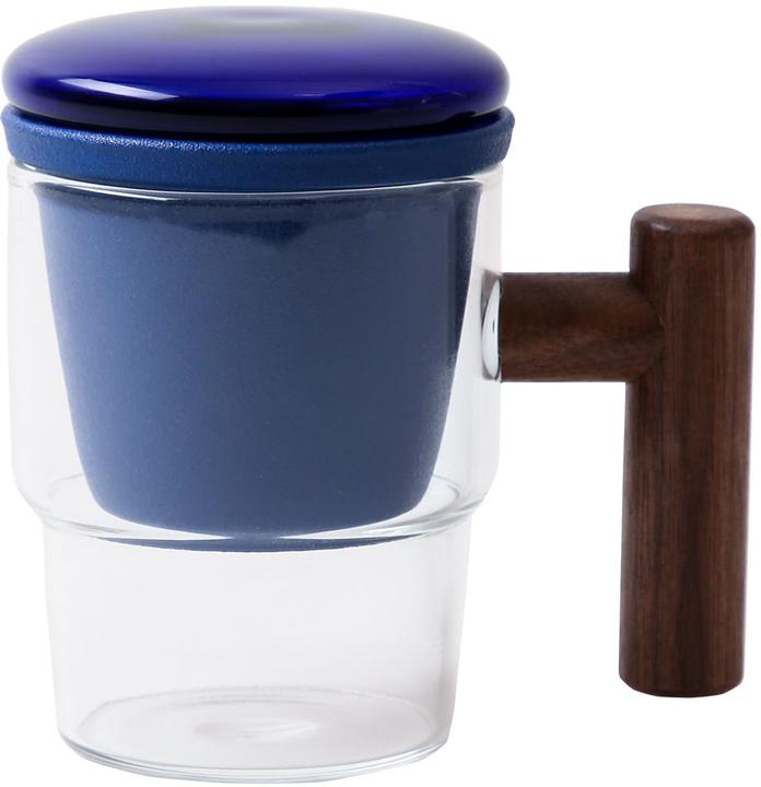 Esmée Bicchiere da tè Miro con colino blu e manico nobile in legno di noce, 350ml (350 ml, 1x)