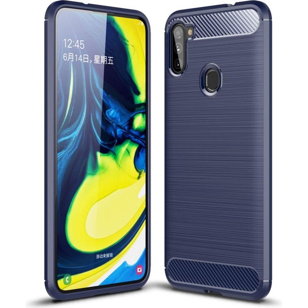 König Design Hülle Handy Schutz für Samsung Galaxy A11 Case Cover Bumper Carbon Optik Blau (Samsung Galaxy A11), Smartph...