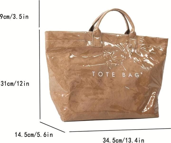 Image du produit Only-Bags.Store Sac fourre-tout de grande capacité, style preppy chic - PVC léger et papier kraft avec fermeture