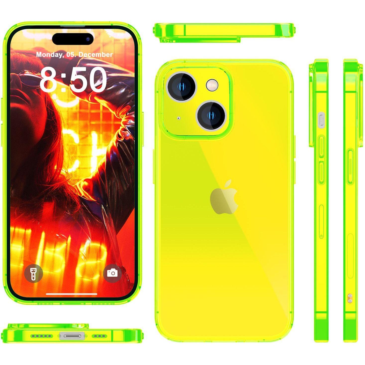 Thumbnail - Nalia Klar Transparente Neon Silikon Hülle (Apple iPhone 15 Plus), Smartphone Hülle, Gelb
