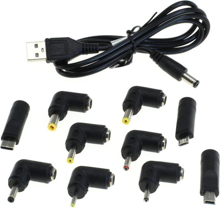 Image du produit AccuCell Universal USB Ladekabel mit DC-Stecker 5,5x2,1mm und Adaptern (1 m, 10 W)