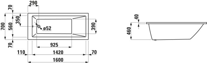 Produktbild Laufen Einbau-Badewanne PRO 1595x705mm weiss (125 l, 159.50 cm, 70.50 cm)