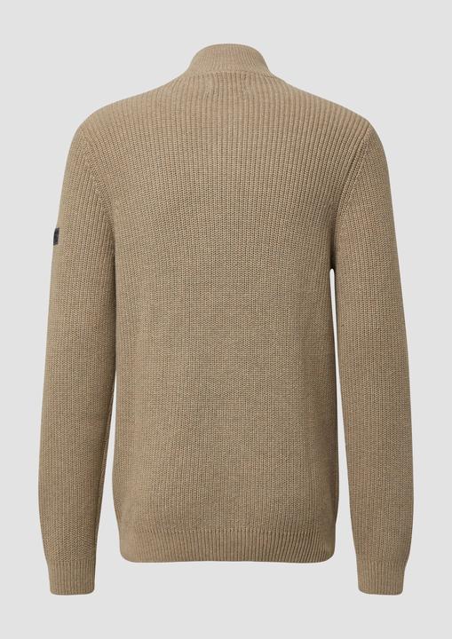 Produktbild s.Oliver Strickpullover Gerippter Baumwoll-Pullover mit Troyer-Kragen (S)