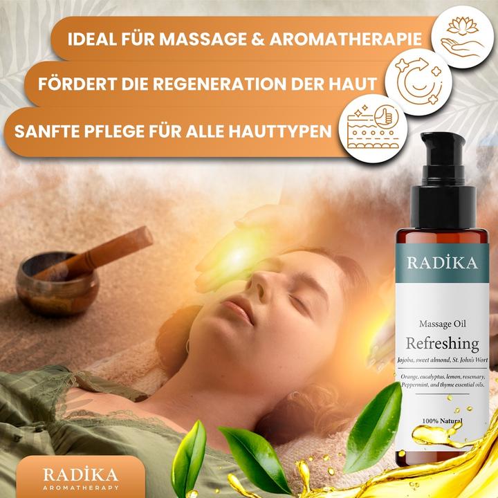 Productafbeelding Radika Massageöl, Erfrischendes Massage-Öl, 100% Rein, BIO, natürlich, 100 ml (100 ml)