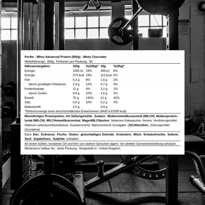 Image du produit Per4m Protéine Whey avancée (Minty Chocolate, 900 g)