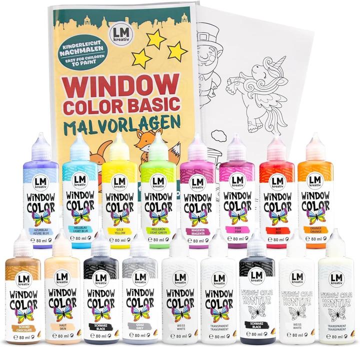 LM Kreativ Window Color Set mit 17 Farben und Malvorlagen (Mehrfarbig)