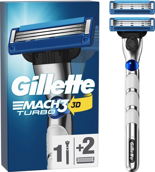 Actual product image Gillette Mach3 Turbo 3D Razor handle + 2 blades