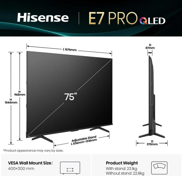 Image du produit Hisense TV 75E77Q PRO (75", QLED, DHU, 2025)