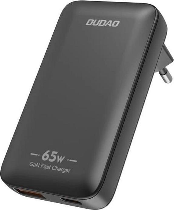 Actual product image Dudao GaN A65Q 65W USB-A / USB-C PD Ultra-Thin Wall Charger - Black (65 W)