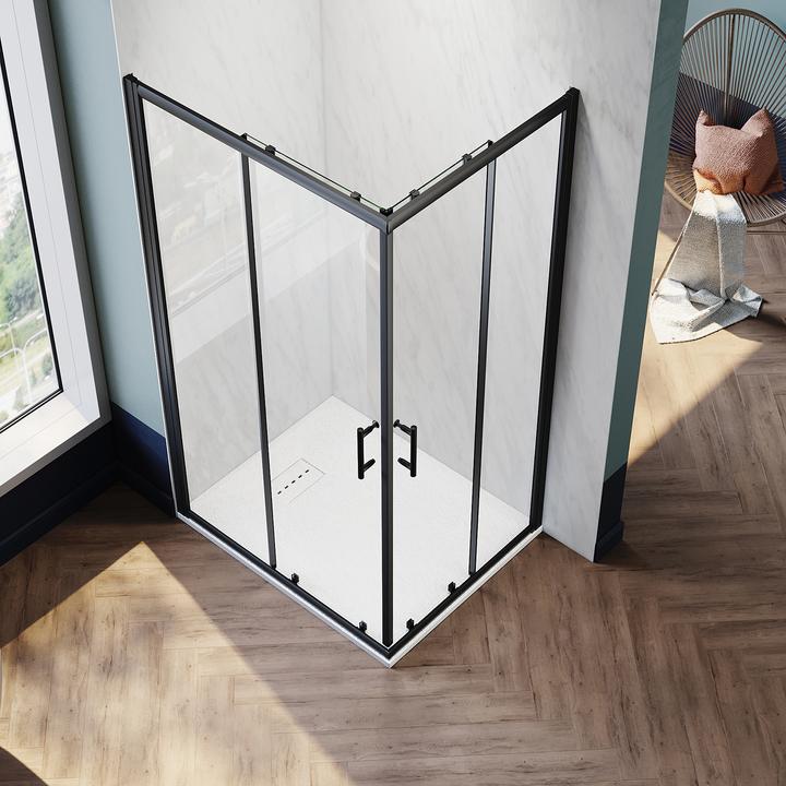 Immagine prodotto SONNI Duschtür 70 x 76 cm schwarz Eckeinstieg Duschkabine Sicherheitsglas Schiebetür Eckdusche Dusch (120 cm, 195 cm)