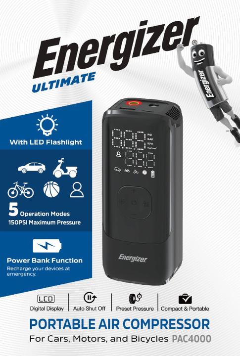 Actual product image Energizer Powerbank and air compressor PAC4000 2000 mAh (2000 mAh, 10 W, 14.80 Wh)