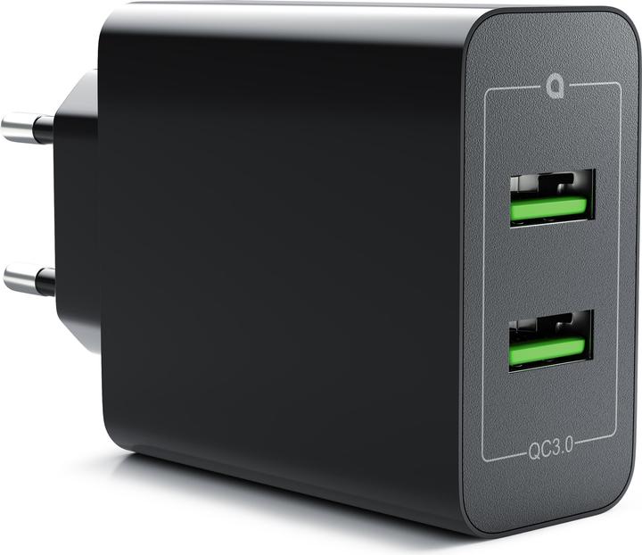 Aplic USB charger, 2-port Quick Charge USB charger 36 W / 6000 mA / fast charging function, black (36 W, 2 ports)