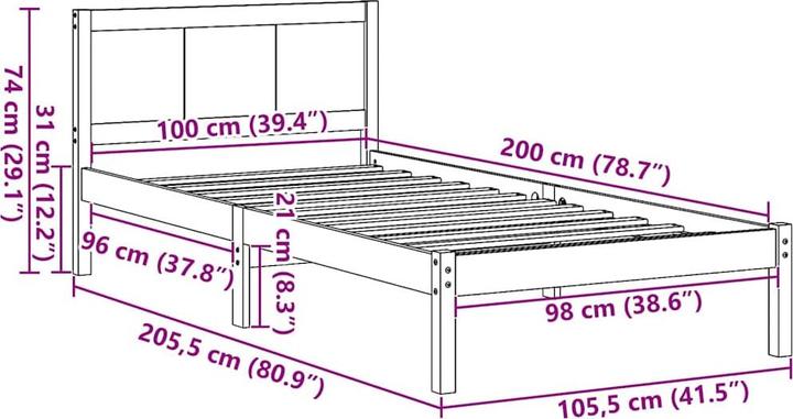 Actual product image vidaXL Bettgestell (100 x 200 cm)
