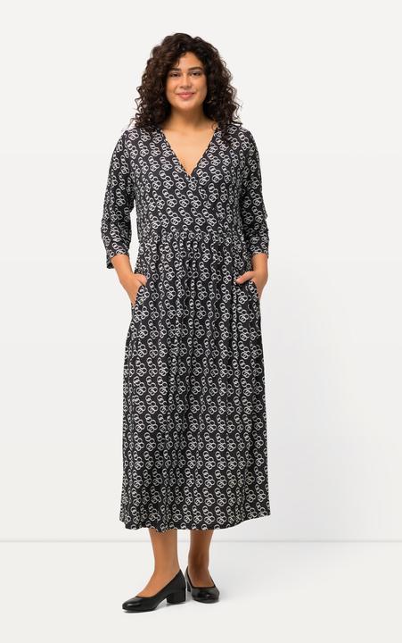 Produktbild Ulla Popken Jerseykleid, Wickeloptik, A-Linie, V-Ausschnitt, 3/4-Arm (60)