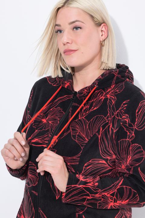 Image du produit Ulla Popken Veste à capuche en polaire, motif floral et manches longues (58)