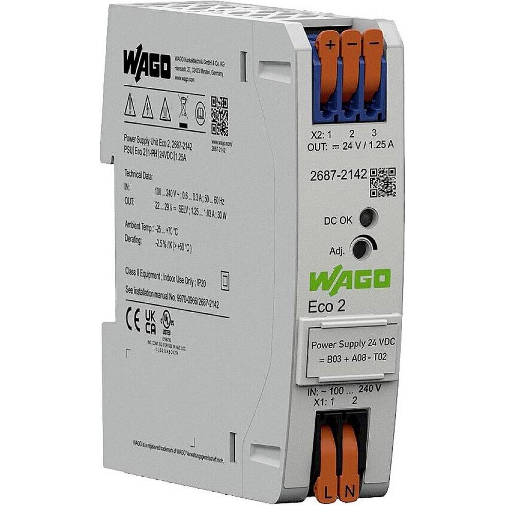Wago, Systemstromversorgung, Stromversorgung Eco 2 2687-21421-phasig Ausgangsspannung DC 24V