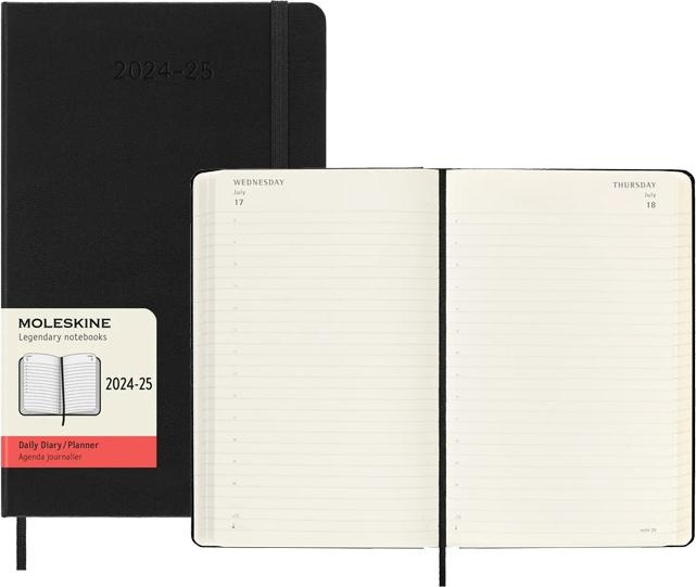 Productafbeelding Moleskine 18 maanden dagelijkse notitiekalender 2024/2025, L/A5, Harde kaft, Zwart (A5, Engels)