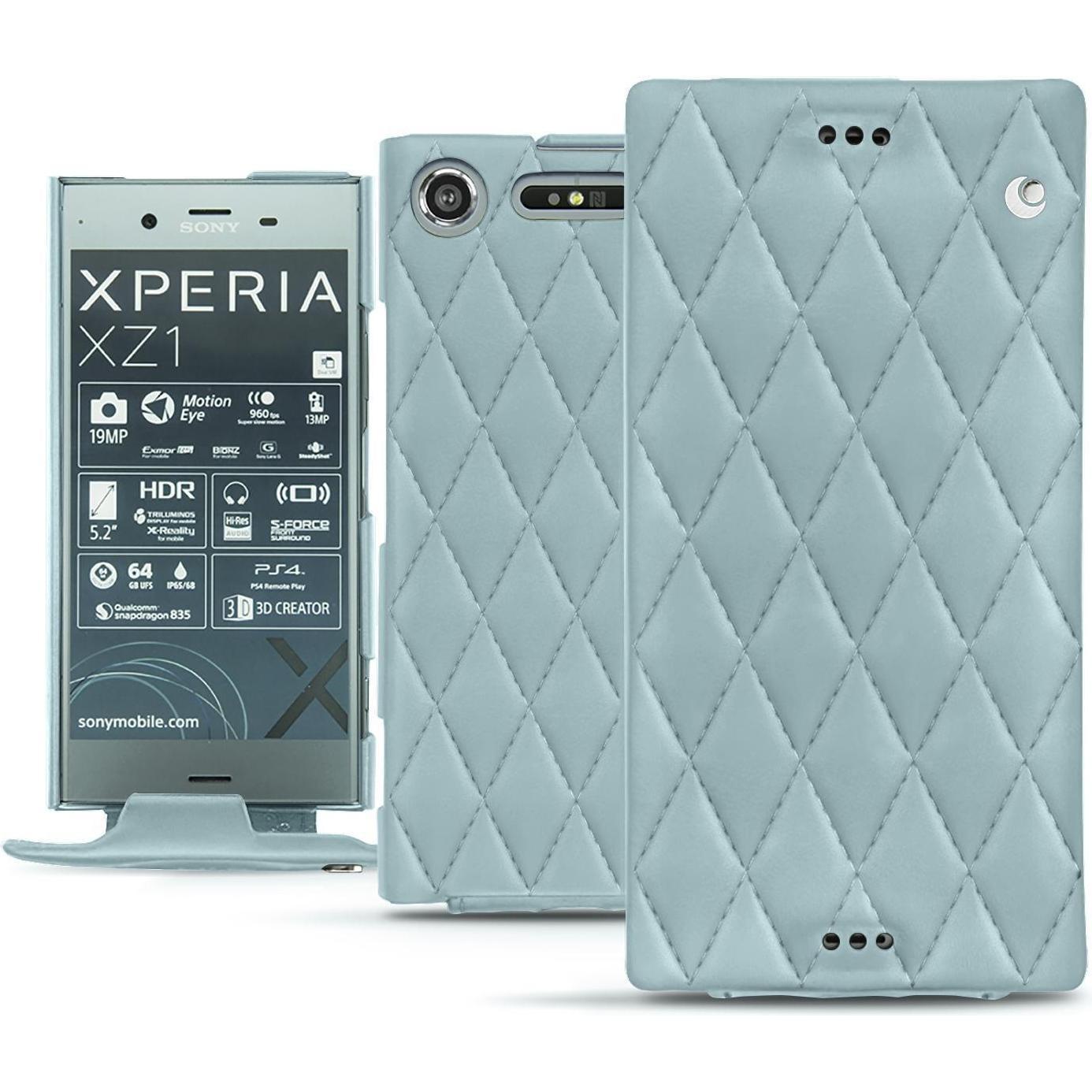 Noreve Lederschutzhülle vertikal (Sony Xperia XZ1), Smartphone Hülle, Blau