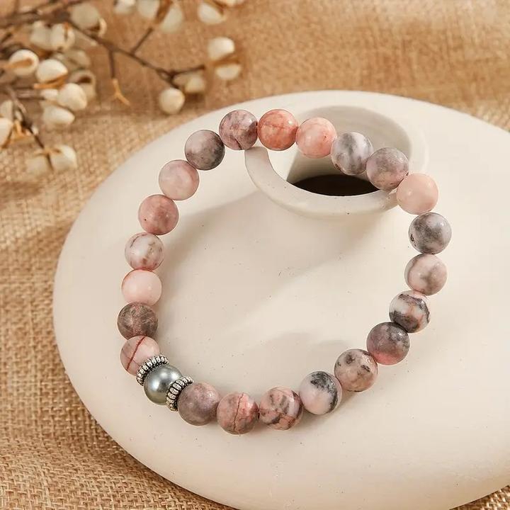 Produktbild ASMI Elegantes Zebra-Jaspis-Perlenarmband aus Naturstein (Naturstein)