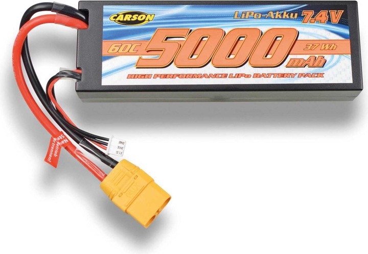 Immagine prodotto Carson Batteria LiPo XT90 da 7,4V/5000mAh 60C (7.40 V, 5000 mAh)